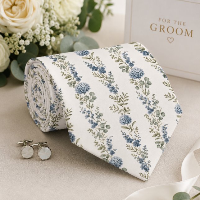 Elegant Botanical Dusty Blue Wedding Tie (Creator Uploaded)