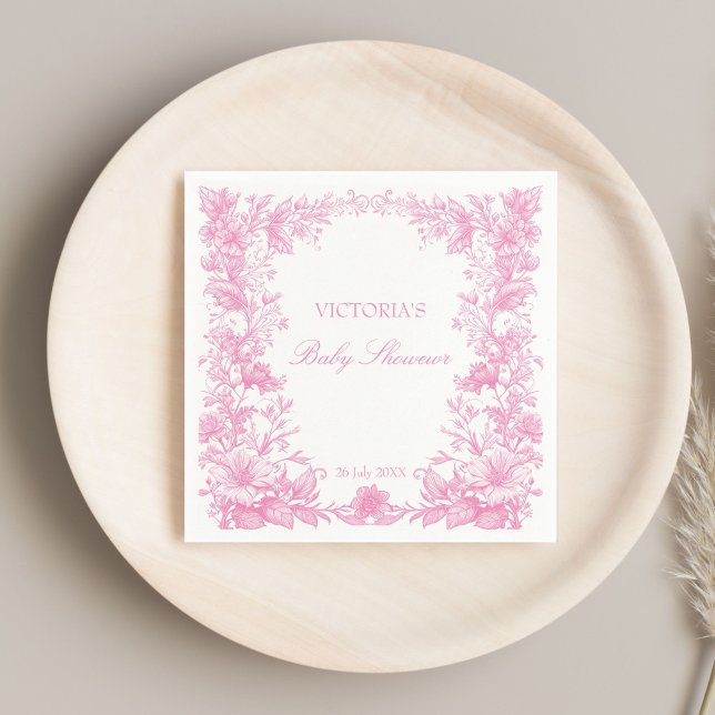 Elegant botanical dusty pink baby shower printed napkin (Elegant botanical dusty pink baby shower monogrammed printed napkins personalized table decor)