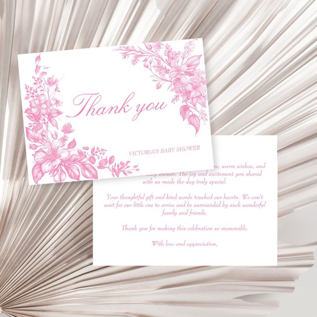 Elegant botanical dusty pink baby shower thank you card (Elegant botanical dusty pink girl baby shower thank you card Victorian vintage botanical thank you)