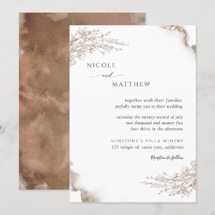 Elegant Botanical, Earthy Tones Watercolor Wedding Invitation