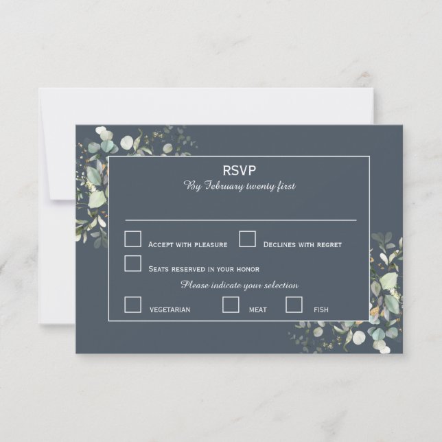 Elegant Botanical Eucalyptus Greenery, Deep Gray RSVP Card (Front)