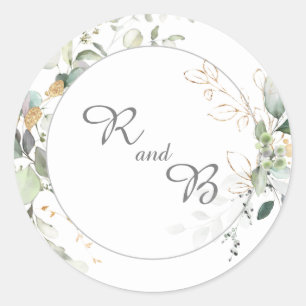 Elegant Botanical Eucalyptus Greenery Monogram   Classic Round Sticker