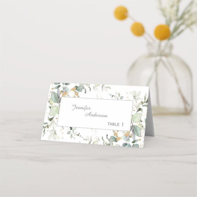 Elegant Botanical Eucalyptus Greenery Place Card (Front)