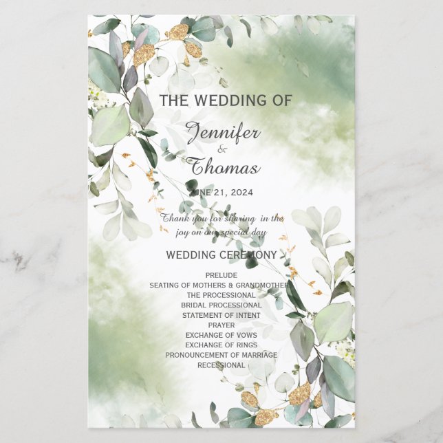 Elegant Botanical Eucalyptus Greenery  Program (Front)