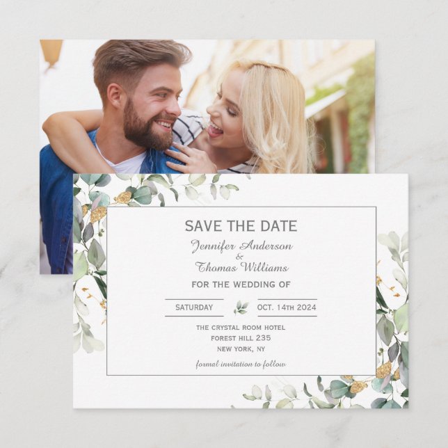 Elegant Botanical Eucalyptus Greenery   Save The Date (Front/Back)