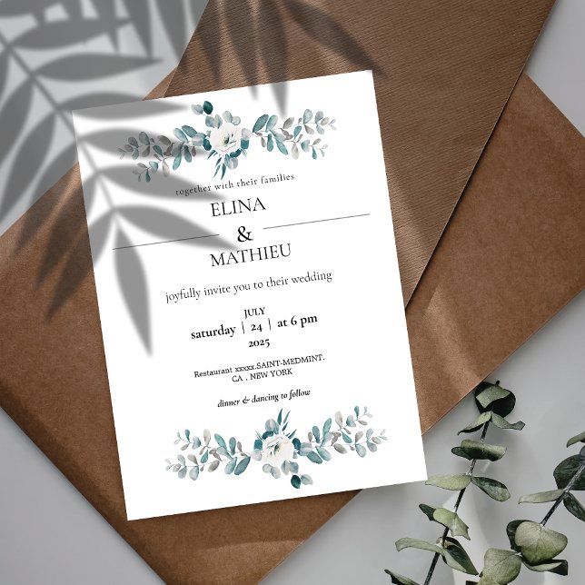 Elegant Botanical eucalyptus Greenery wedding  Invitation (Creator Uploaded)