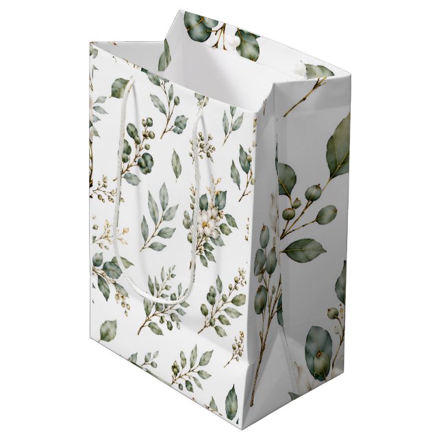 Elegant Botanical Eucalyptus Medium Gift Bag (Front Angled)