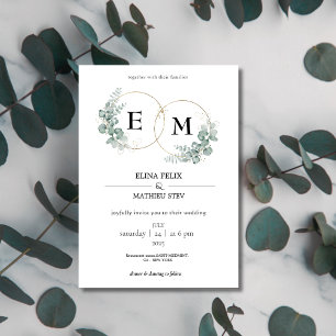 Elegant botanical Eucalyptus Monogram Wedding  Invitation