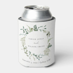 Elegant Botanical Eucalyptus Watercolor Wedding Can Cooler