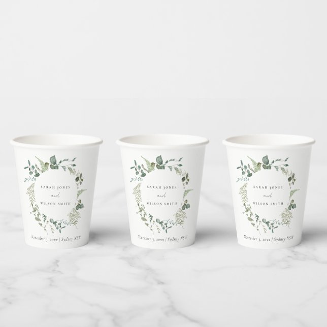 Elegant Botanical Eucalyptus Watercolor Wedding Paper Cups (Multi)