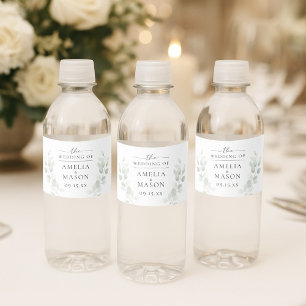 Elegant Botanical  Eucalyptus Wedding  Water Bottle Label