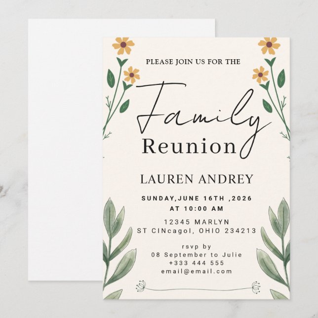 Elegant Botanical Family Gathering Invitation (Front/Back)