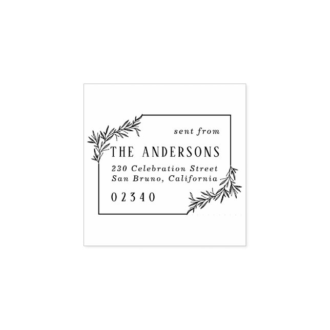 Elegant Botanical Family Name & Return Address Rubber Stamp (Imprint)