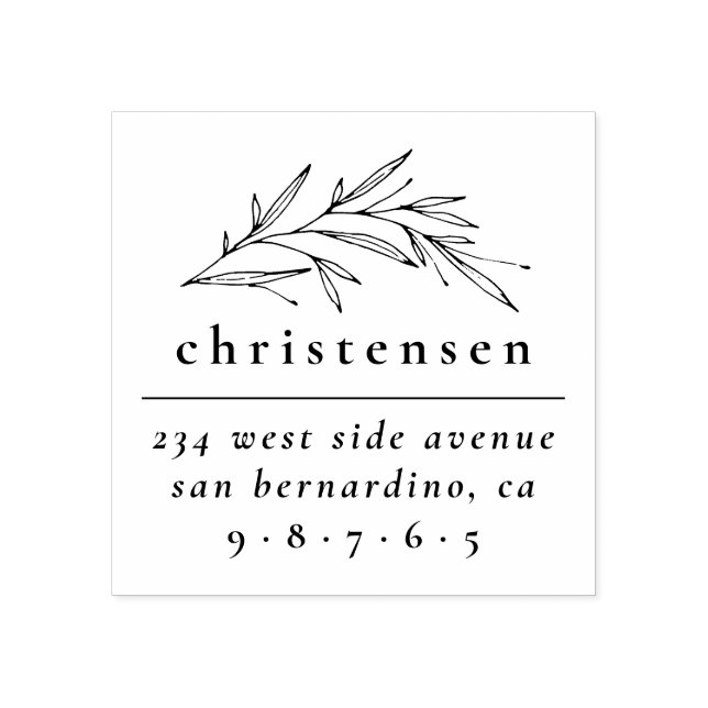 Elegant Botanical Family Name & Return Address Rubber Stamp (Imprint)