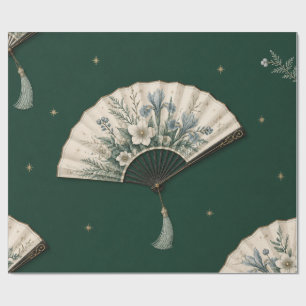 Elegant Botanical Fan Christmas Emerald Wrapping P Paper