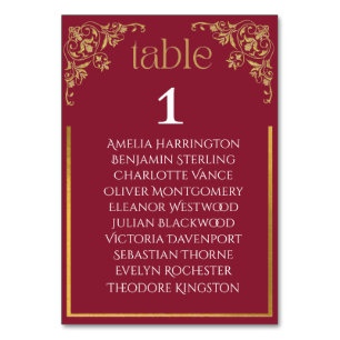 Elegant Botanical Faux Gold Flat Wedding Table Number
