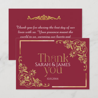 Elegant Botanical Faux Gold Wedding Thank You Card