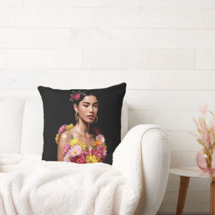 Elegant Botanical Female Oil Painting Aesthetic Throw Pillow