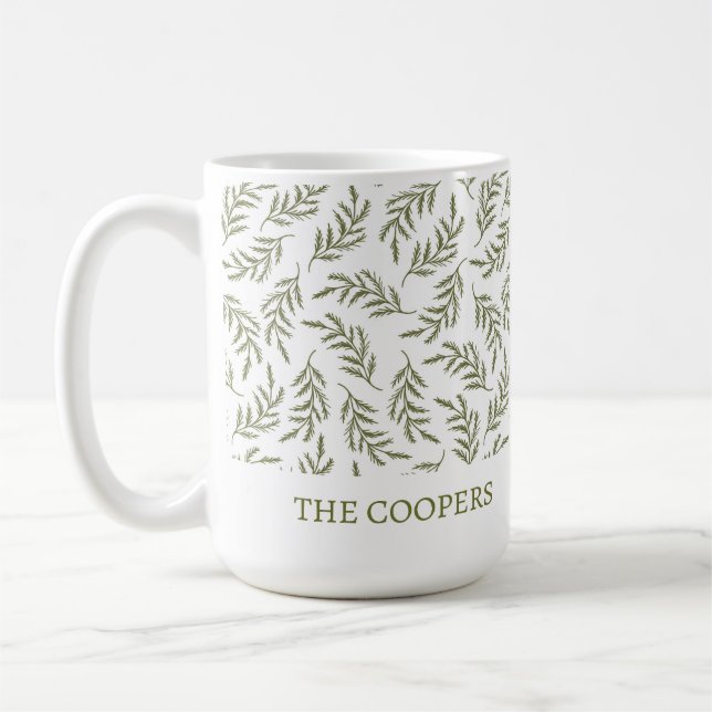 Elegant Botanical Festive Cypress Holiday Coffee Mug (Left)