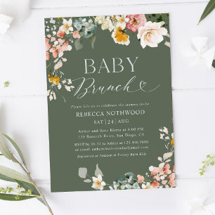 Elegant Botanical Floral Baby Brunch Invitation