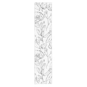 Elegant Botanical Floral Black and White Short Table Runner