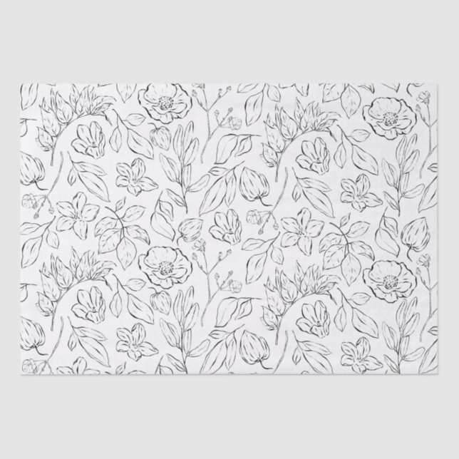 Elegant Botanical Floral Black and White Tissue Paper (Front)