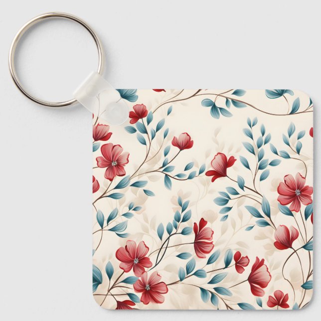 Elegant Botanical Floral Branch Keychain (Front)