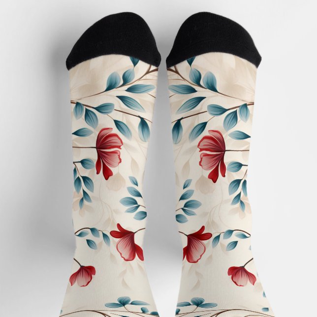 Elegant Botanical Floral Branch Socks (Top)