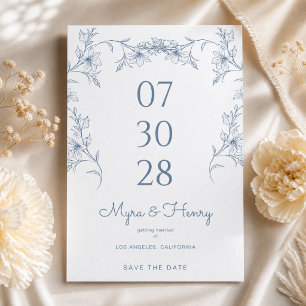 Elegant Botanical Floral Dusty Blue Wedding Save The Date