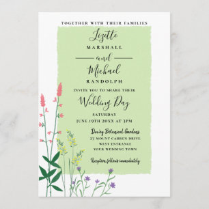 Elegant Botanical Floral Green Modern Wedding Invitation