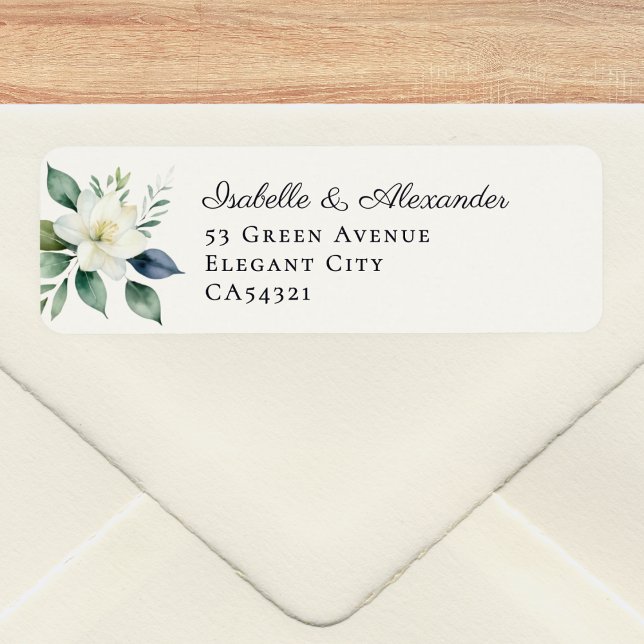 Elegant Botanical Floral Greenery Wedding (Elegant wedding address labels with white floral and greenery motif in a watercolor style)