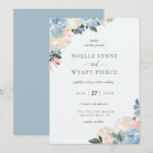 Elegant Botanical Floral Light Blue Wedding Invitation