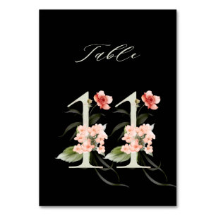 Elegant Botanical Floral Number 11, Black Table Number