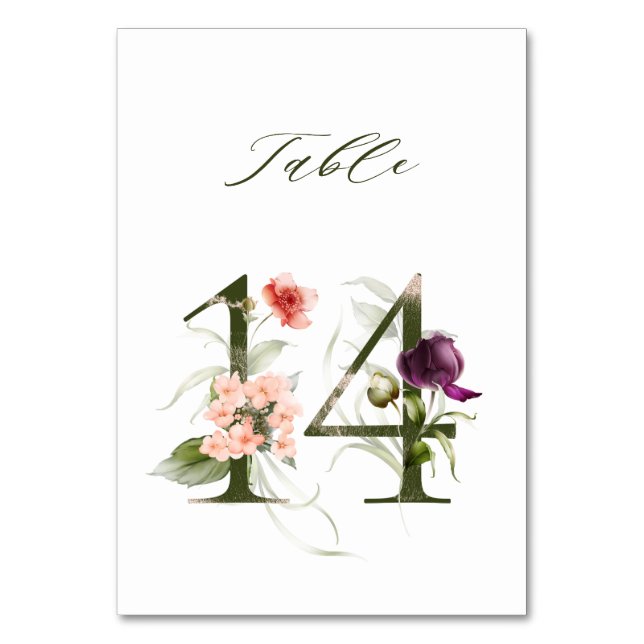 Elegant Botanical Floral Number 14,  Table Number (Front)