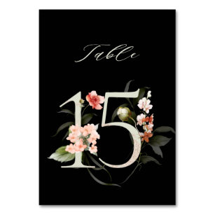 Elegant Botanical Floral Number 15, Black Table Number