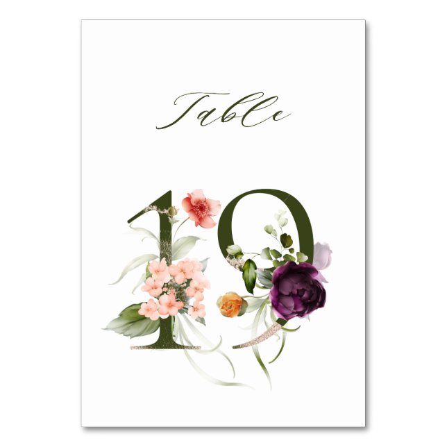 Elegant Botanical Floral Number 19, Table Number (Front)