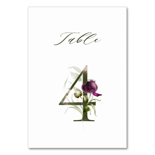 Elegant Botanical Floral Number 4,  Table Number (Front)