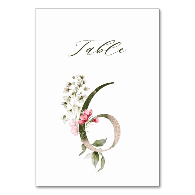 Elegant Botanical Floral Number 6,   Table Number (Front)