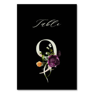 Elegant Botanical Floral Number 9, Black Table Number