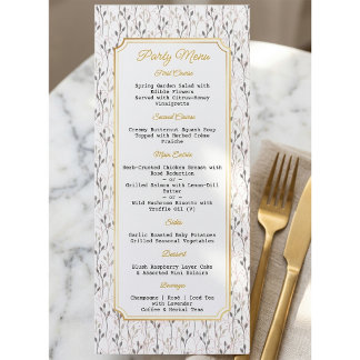 Elegant Botanical Floral Party Gold Frame Menu