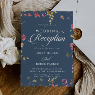Elegant Botanical Floral Wedding Reception Invitation