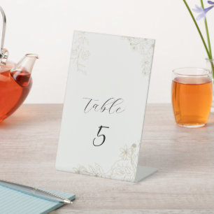 Elegant Botanical Floral Wedding Table Number Card Pedestal Sign
