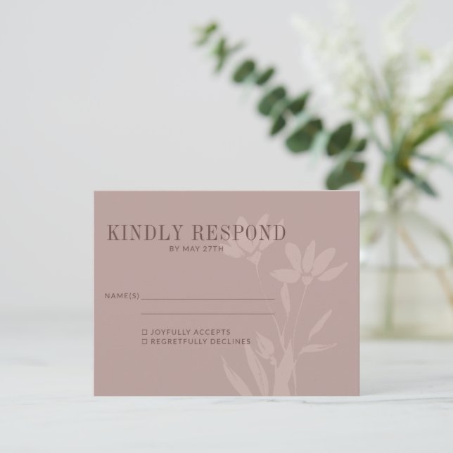 Elegant Botanical Flower Dusty Mauve Wedding  RSVP Card (Standing Front)