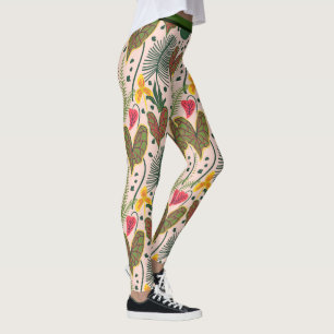 Elegant Botanical Flowers Greenery Pattern Leggings