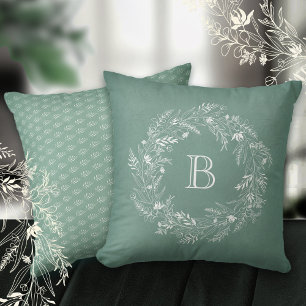 Elegant botanical foliage wreath letter B Throw Pillow