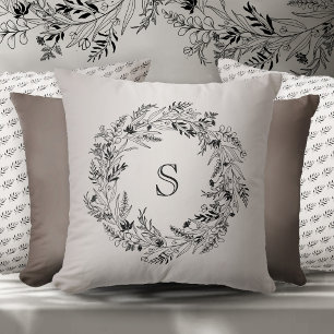 Elegant botanical foliage wreath letter S Throw Pillow
