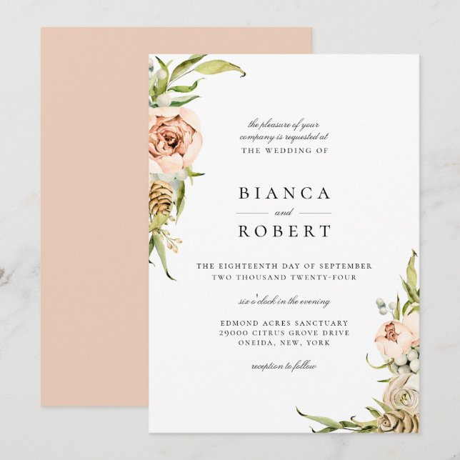 Elegant Botanical Forest Floral Wedding Invitation (Front/Back)
