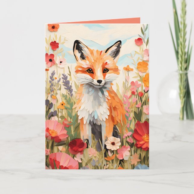 Elegant Botanical Fox Folded Greeting Card (Front)