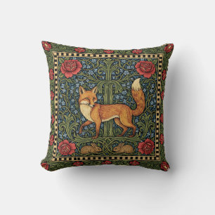 Elegant Botanical Fox William Morris Inspired Throw Pillow