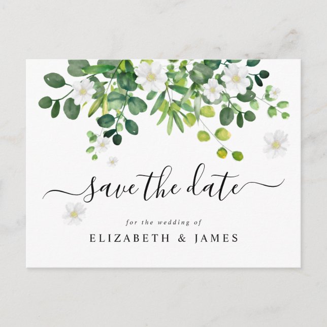 Elegant Botanical Garden Floral Save The Date Postcard (Front)